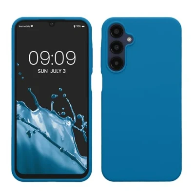 Abbildung von kwmobile Hülle kompatibel mit Samsung Galaxy A25 Silikon Handy Case Handyhülle weiche Oberfläche kabelloses Laden Karibikblau