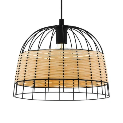 Abbildung von Eglo 43311 NATURE Hängeleuchte ANWICK Stahl schwarz, Rattan natur E27 1X40W H:110cm Ø:37cm dimmbar