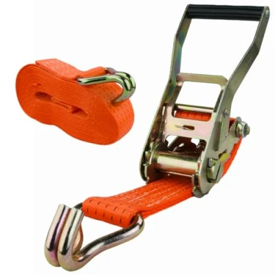 Abbildung von Spanngurt mit Ratsche und Haken, 50mm breit 8m lang, bis 5000kg, orange, Zurrgurt für Ladungssicherung, Doppelspitzhaken, Gurtband,