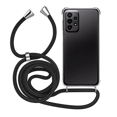 Abbildung von MyGadget Handykette für Samsung Galaxy A23 5G [ TPU Hülle mit verstellbaren Band ] Handyhülle Handyband zum Umhängen Kordel Schnur Case Schutzhülle Schwarz