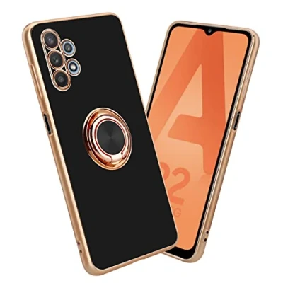 Abbildung von Cadorabo Hülle kompatibel mit Samsung Galaxy A32 5G Schutzhülle TPU Silikon Case Ring Design Kameraschutz Slim Kratzfest Weiche Gummi Rundumschutz für in Schwarz