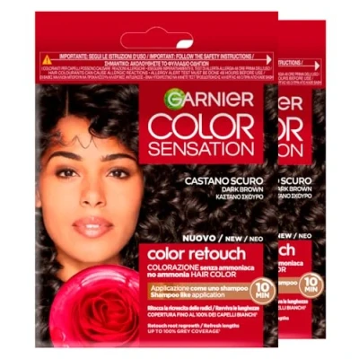 Abbildung von Garnier Color Sensation Retouch Permanente Haarfärbung, deckt 100 % weißes Haar ab, einfache Anwendung, Dunkelbraun 2 Farben