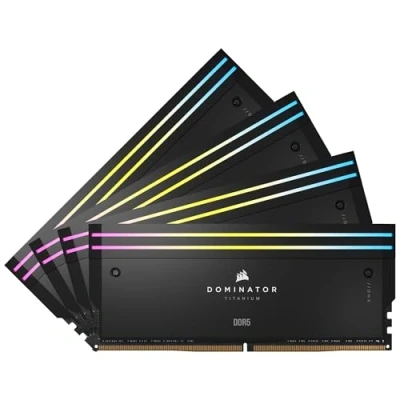 Abbildung von CORSAIR Dominator Titanium RGB DDR5 RAM 64GB (4x16GB) 6000MHz CL36 Intel XMP iCUE Kompatibler Computerspeicher Schwarz (CMP64GX5M4B6000C36)