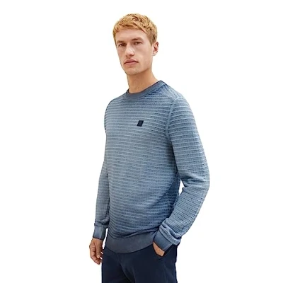 Abbildung von TOM TAILOR Herren 1038203 Washed Look Strickpullover aus Baumwolle, 10668 sky Captain Blue, XXL