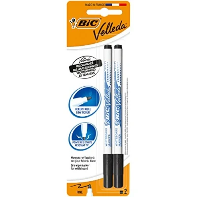 Abbildung von BIC Velleda Whiteboard Stifte, trocken abwischbare Marker in schwarz, geruchsarm und mit widerstandsfähiger, dünner Spitze, 2 Stück