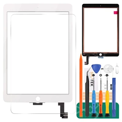 Abbildung von SRJTEK Ersatz Bildschirm für iPad 6 Air 2 A1566 A1567 Touchscreen Digitizer Glas Montagesets (kein LCD Bildschirm) (weiß)