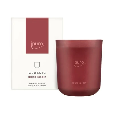 Abbildung von ipuro Classic dekorative Duftkerze JARDIN im Glas mit Limette, Bergamotte, Magnolie &amp; Rose, Nelke Amber Aroma Kerzen langanhaltendem Duft Raumduftkerze in rot 270g