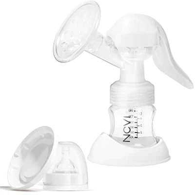 Abbildung von NCVI Handmilchpumpe inkl. Fläschchen 150 ml, BPA frei, für sanftes und effektives Abpumpen, manuelle Stillpumpe, Milchpumpe