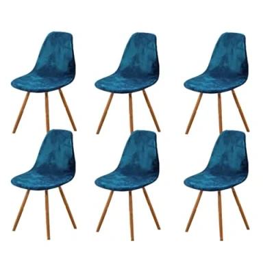 Abbildung von Highdi Stuhlhussen 6er Set Esszimmer Samt Strech Esszimmerstühle Bezug Pfauenblau Bnehmbare Waschbar Antirutsch Stuhlbezug Universal Küchenstühle Husse Stuhlabdeckung Elegante für Wohnzimmer