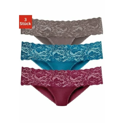 Abbildung von Lascana 3PACK Slip, Damen, Größe: 44/46, Petrol /taupe/ bordeaux