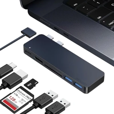 Abbildung von iMounts MacBook USB C hub HDMI, SD Reader, USB3.0, Thunderbolt, geschikt voor Pro, Air M2/M3 (Midnight Blue, Middernacht)