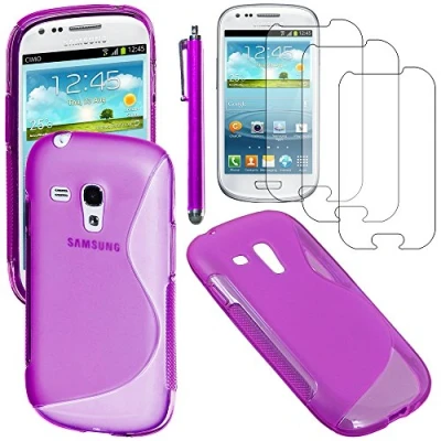 Abbildung von ebestStar kompatibel mit Samsung Galaxy S3 Mini Hülle GT i8190, i8190N Flex Silikongel Handyhülle, Klar TPU Schutzhülle, S line + Stift +3 Kunststofffolies, Lila