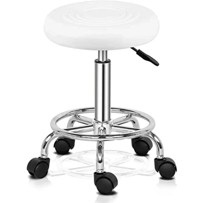 Abbildung von TactFire Rollhocker Arbeitshocker Drehhocker Höhenverstellbar 360 Drehbar Bürohocker für Büro Salon Massage Spa (1, Weiss1)
