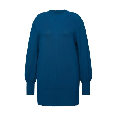 Abbildung von Ulla Popken Scalloped HEM Bishop Sleeve Strickpullover, Damen, Größe: 50/52, Medium blue