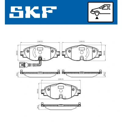 Abbildung von SKF VKBP 80018 E Bremsbelagsatz inkl. Verschleißwarnkontakt SKODA: Octavia 3 Combi, Superb III Kombi, Kodiaq, VOLKSWAGEN: Golf 7 Schrägheck