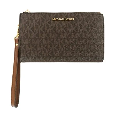 Abbildung von Michael Kors Jet Set Travel Double Zip Wristlet Signature PVC (Brown PVC/Dark Acorn)