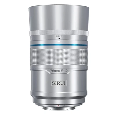 Abbildung von SIRUI Sniper 75 mm Autofokus Objektiv, F1.2 Teleobjektiv APS C für X T4, T5, H1, H2/H2S, T3, T30, S10 (X Halterung, Silber)