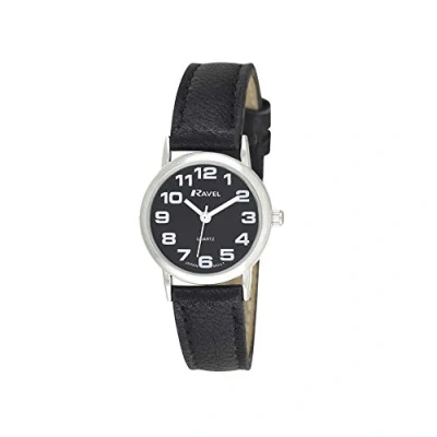 Abbildung von Ravel Unisex Armbanduhr mit großen Ziffern Schwarzes/silbernes Ton/schwarzes Zifferblatt