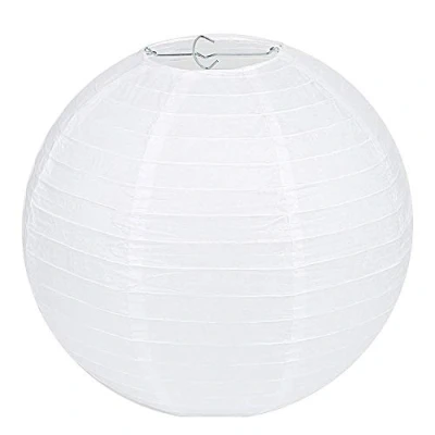 Abbildung von Lampenschirm Rund Weiß Papier Laterne Classic Bamboo Style Gerippter Deko für Party Garten Hochzeit Dekoration (20 cm, 8&quot;)