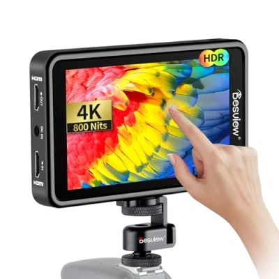 Abbildung von Desview R5II Touchscreen Kamera Field Monitor 5,5 Zoll Camera mit Sonnenblende Haube/4K HDMI, 800Nits 178 Weitwinkel, 1920x1080 IPS 3D LUT Video Peaking Focus Assist für DSLR Kameras