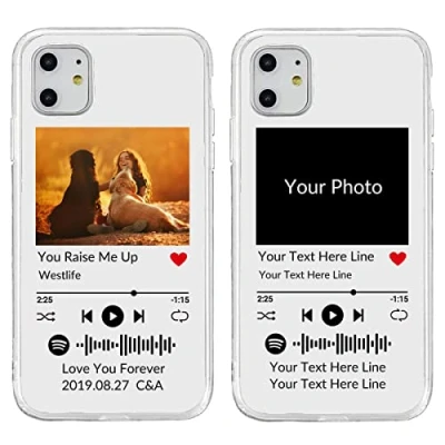 Abbildung von Benutzerdefinierte Softphone Hülle für iPhone 11 mit Spotify Code, personalisierte Musik Telefonhülle Ihrem Foto und Texten, durchsichtige TPU Schutzhülle, Transparent