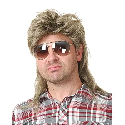 Abbildung von Männer Blonde Vokuhila 80er Mullet Perücke Herren Lang Synthetische Haare Cosplay Halloween Kostüm Party Beweig