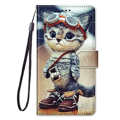Abbildung von Nodigo für Samsung Galaxy A71 Leder Hülle Magnetisch Kickstand mit Kartenfach 360 Grad Tier Muster Motiv Lustig Design Silikon Hüllen Handyhülle Wallet Tasche Case Mädchen Damen Katze
