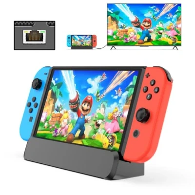 Abbildung von 6 in 1 Switch Dock for Nintendo OLED TV Adapter Docking Station with HDMI 1000 Mbit RJ45 Ethernet LAN 3 USB 2.0 Port Type C Charging Connectors Travel Base Portable Stand