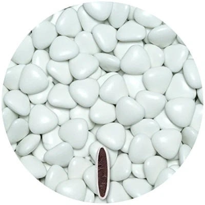 Abbildung von EinsSein® Schokoherzen 500g ca. 245 St. weiß glanz med. Gastgeschenke Hochzeit Schokolade Schokolinsen Dragees dunkle Taufe Herz Candy bar bonboniere Hochzeitsmandeln Taufmandeln Herzdragees