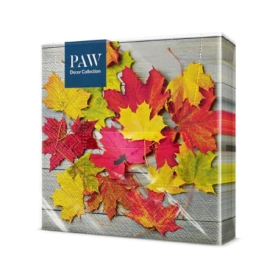 Abbildung von PAW Servietten 3 lagig (33 x 33 cm) I 20 Stück Perfekt für Geburtstag, Partys, Meetings Herbst Tischdekoration Bunte Papierservietten Blatt Rot Baum Leaves On Wood