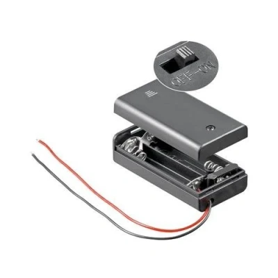 Abbildung von CABLEPELADO Batteriehalter mit EIN /Ausschalter AA inkl. 200 mm Kabel Gesamtspannung: 3 V (1,5 pro Batterie) passend für 2 Batterien LR6 (FR6, HR6, LR6)