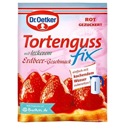 Abbildung von Dr. Oetker Tortenguss fix Erdbeer Geschmack, 50 g, festigender Guss mit Aroma für Obstkuchen &amp; Torten, schnelles und einfaches Anrühren