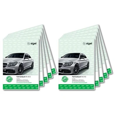 Abbildung von SIGEL FA513/10 Fahrtenbücher A5, 64 Seiten, 10er Pack für Vielfahrer max. 540 Fahrten Deutschland und Österreich, vom Finanzamt anerkannt zur Trennung geschäftlicher privater