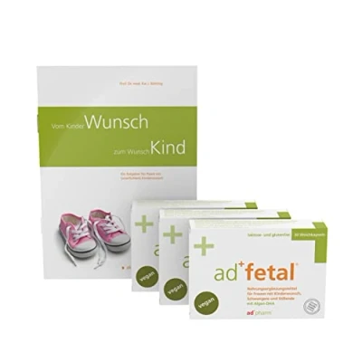 Abbildung von adfetal 3 Monatspackungen VEGAN mit Algen DHA, Folsäure, Vitamin D usw. +&quot;Vom Kinderwunsch zum Wunschkind&quot; von Prof. Dr. med. Kai J. Bühling