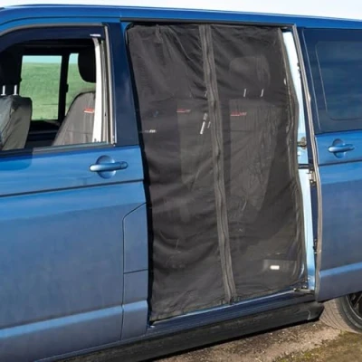 Abbildung von T5 Auto Schiebetür Magnetisch Fliegengitter groß 150 x 144cm Van Insektenschutz schwarzes Mesh Moskitonetz, Sonnenschutz für T6, T4, Wohnwagen, Wohnmobil, Seitentür Camping zubehör