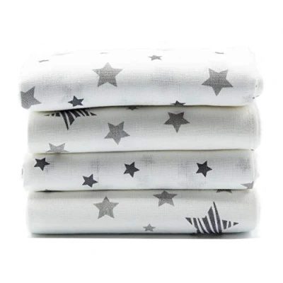 Abbildung von Clevere Kids Mulltücher Sterne SUPERIOR 80x80 Set 4 Stück Öko Tex Standard 100 (Pictor weiß hellgrau)
