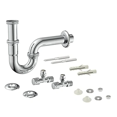 Abbildung von Kirchhoff Siphon, (Set), Ablaufgarnitur für Waschtisch inkl. Eckventil 1/2&quot; Befestigung
