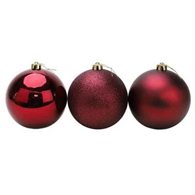Abbildung von 10 cm/3 Stück Weihnachtskugeln, bruchsicher, Burgunderrot, Weihnachtsbaumschmuck, Kugel, Ornamente, Kugeln, Weihnachtsdekoration, Urlaubsdekoration, glänzend, matt, glitzernd