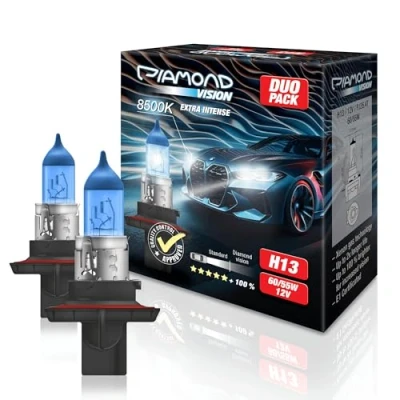 Abbildung von Diamond Vision 2x H13 12V 60/55W Xenon Look Halogen KFZ Autolampen 8500k Super Ultra White Kaltweiß extrem langlebig E Prüfzeichen PJ26.4T