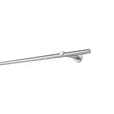 Abbildung von ondeco Gardinenstange auf Maß Innenlauf 20mm Match 1 lauf Vorhangstange Wandträger 12cm Stilgarnitur Gleiter für Vorhänge Edelstahl Optik 260cm
