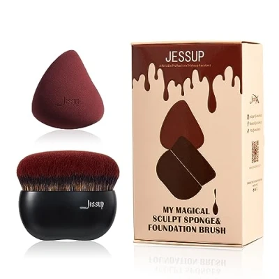 Abbildung von Jessup Pinsel Foundation mit Makeup Schwamm schwarzer flacher Oberseite Kabuki für flüssiges Blending Stippling T881