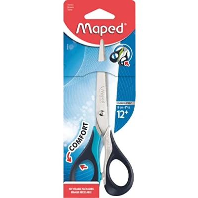 Abbildung von Maped Sensoft 16 cm Schere mit weichen Ringen und 3D Ergonomie Schulschere ab 12 Jahren Für Mittel Oberstufe Bequeme angenehme Ringe Blau/Schwarz