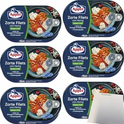 Abbildung von Appel zarte Filets vom Hering Sweet Chili 6er Pack (6x200g Dose) + usy Block