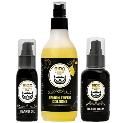 Abbildung von SIDO BARBER Bartpflege Set 3er aus Bartöl, Bartbalm und Cologne Spray Produkte für Herren mit wertvollen, natürlichen Inhaltsstoffen jeden Bart Hauttyp geeignet