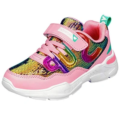Abbildung von HSNA Mädchen Turnschuhe Sparkle Scales Sneaker Kinderschuhe mit Klettverschluss(a01 Pink 31 EU)
