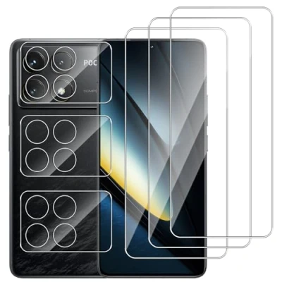 Abbildung von Dlxiks 3+3 Stück, Schutzfolie für Xiaomi POCO F6 Pro, 9H Härte Folie Panzer Schutz Glas, Ultrabeständig,Anti Kratzen Hohe Klar Displayschutzfolie Pro