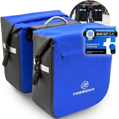 Abbildung von Forrider 2er Set Fahrradtaschen für Gepäckträger Wasserdicht Reflektierend Gepäckträgertaschen 44L Sattel Tasche fürs Fahrrad zum Einkaufen