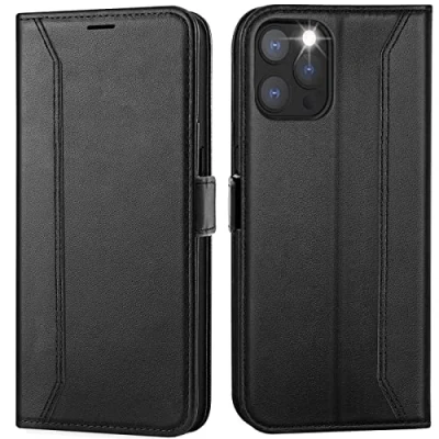 Abbildung von Verco Handyhülle für iPhone 12 Pro Max, Premium Klapphülle Handy Flip Case Apple Max Hülle Book Tasche, Schwarz