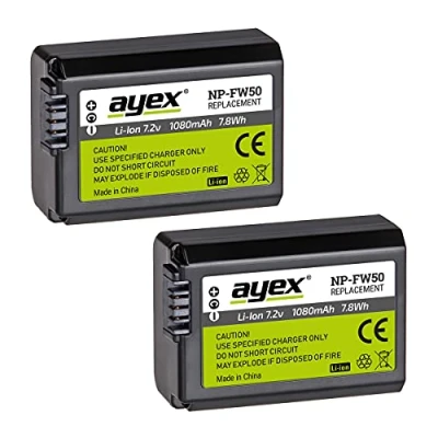 Abbildung von ayex 2er Set NP FW50 Qualitäts Akku für zB Sony NEX 7 Alpha A7 &amp; Cybershot RX 10 Leistungsstark zuverlässig 100% kompatibel