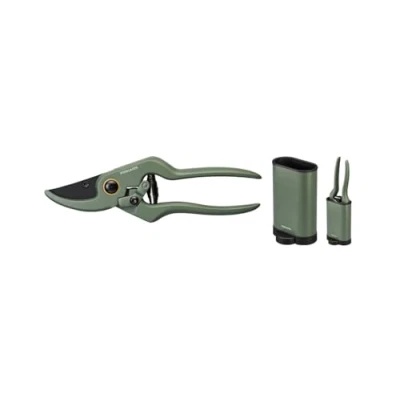Abbildung von Fiskars Pflanzenschere/Blumenschere mit Halter, Urban Plant Care, Für Zimmerpflanzen, Gesamtlänge 19,9 cm, Edelstahl/Aluminium/Kunststoff, Dunkelgrün/Schwarz, 1075314